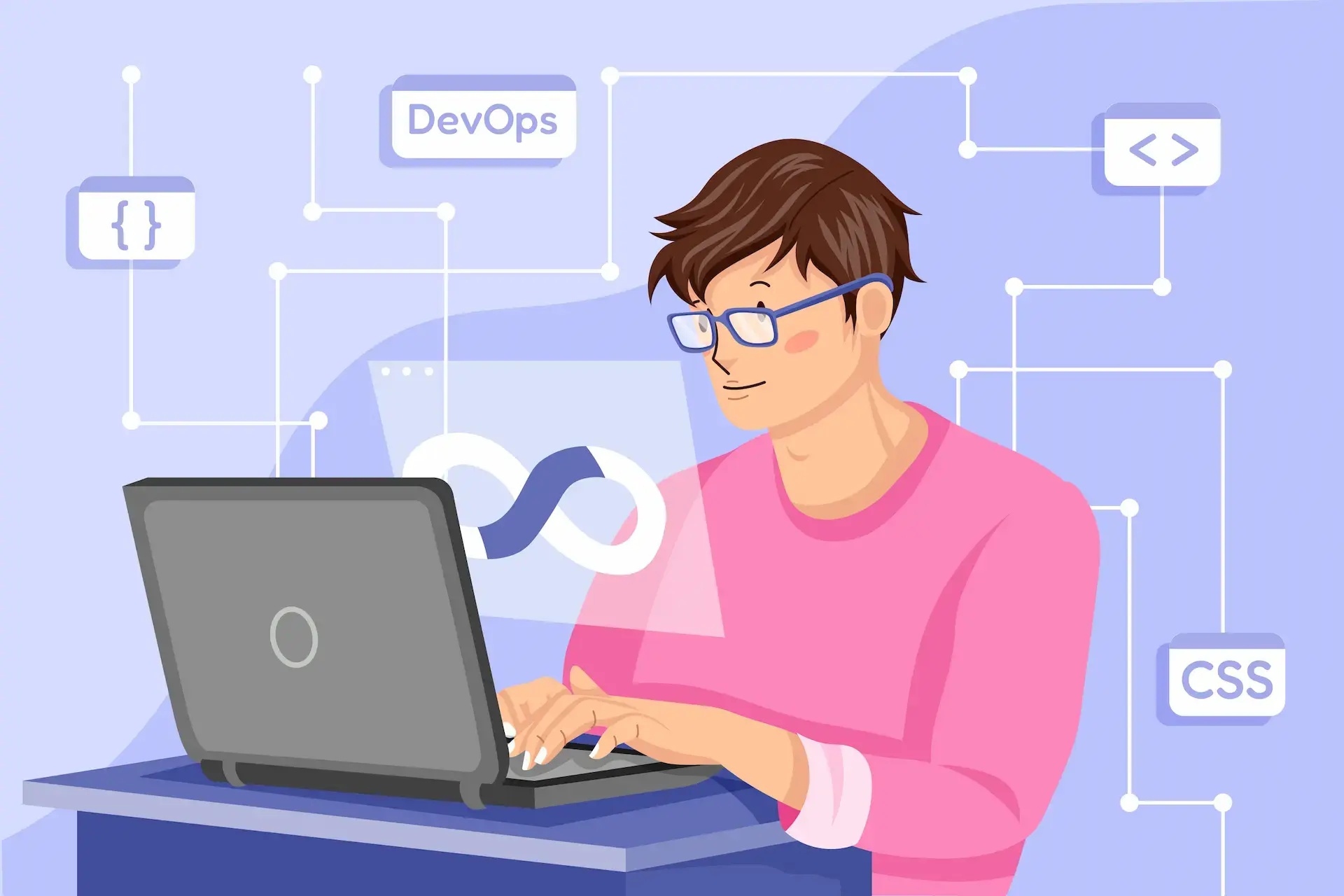 Illustration of a man using his laptop